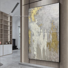 Carica l&#39;immagine nel visualizzatore della Galleria, L&#39;alta qualità dipinta a mano bianco grigio dorato immagine astratta moderna originale pittura a olio spessa disegno artistico su tela per la casa