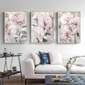 Blumen-Wand-Kunst-Leinwandgemälde, rosa Blumen-Poster und Druck für nordisches Badezimmer, Wohnzimmer, Heim-Wand-Dekor, Bilder, Bauernhaus