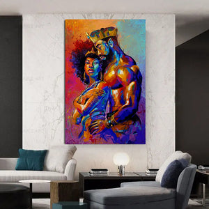 Pintura al óleo de rey y reina de Arte Negro africano, pintura en lienzo impresa, arte de pared, carteles e impresiones de parejas sexys para dormitorio de adultos