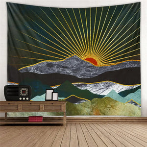 Japanese Style Wall Tapestry Abstract Painted Whale Sunset Mountain Forest Hippie Mandala Tapestry Landscape Wall Hanging Carpet