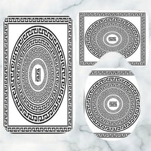 Cargar imagen en el visor de la galería, Cortinas de ducha con llave griega étnica, cortina de baño impermeable de poliéster, juego de cortinas de baño con borde de meandro tradicional, alfombrillas, decoración de alfombra