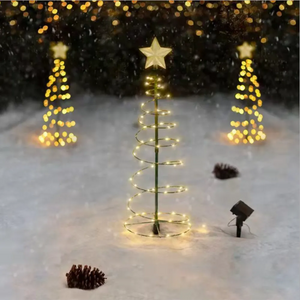 Lampada solare da giardino per albero di Natale con supporto per lampada da terra a LED da giardino String Saterproof IP65 Lanterna a stella Luce decorativa