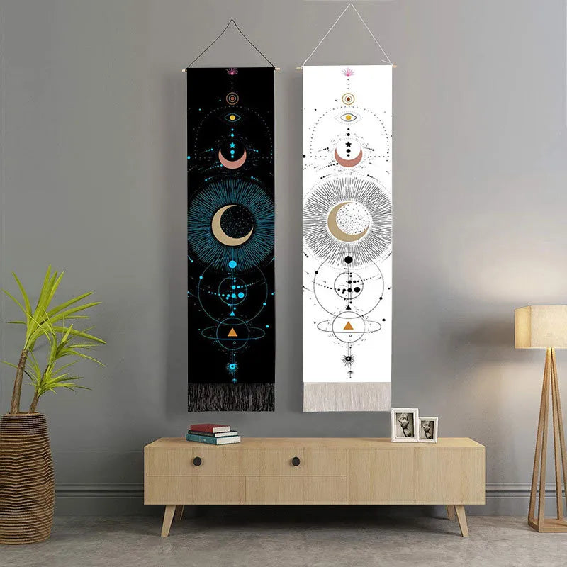 Sun Moon Tarot Code Tapestry Wall Hanging Astrology Divination Phase Tapestries Home Bedroom Office Abstract Art Milky Way Decor