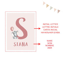 Charger l&#39;image dans la galerie, Affiche personnalisée en forme d&#39;éléphant mignon avec nom de bébé, peinture sur toile, images murales imprimées, cadeau pour chambre de bébé, décoration de maison