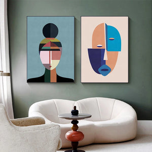 Lienzo de pared de caras abstractas contemporáneas, carteles de Bolcks de colores geométricos e impresiones de imágenes artísticas de pared para decoración del hogar y la sala de estar