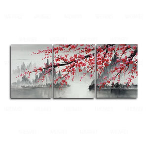 3 Panel Chinese Style Plum Wall Art Canvas Painting Modern Home Decoration Abstract Landscape Posters Prints For Living Room