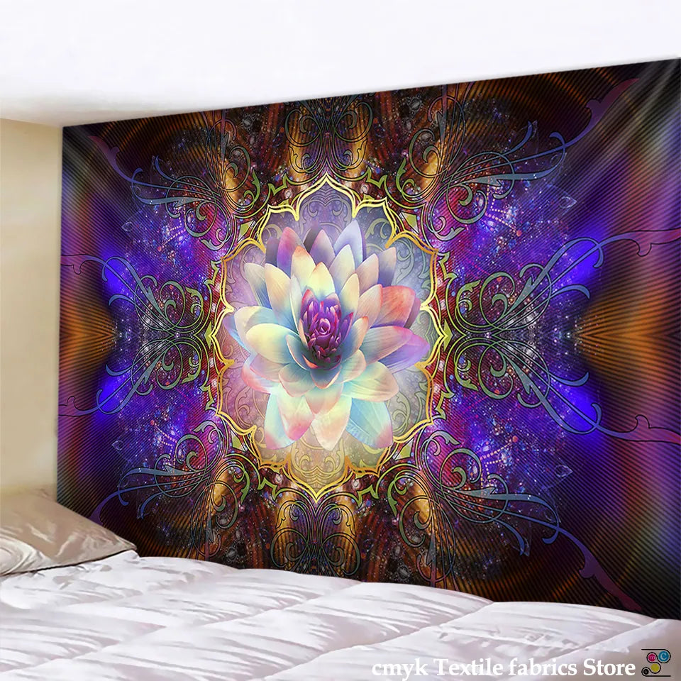 Tapices coloridos para colgar en la pared, tapiz de Mandala, tapiz de Chakra Hippie, decoración de pared Bohemia, esteras de tela para Yoga, tela bohemia