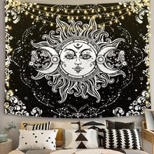 Charger l&#39;image dans la galerie, Blanc noir soleil lune Mandala tapisserie tenture murale céleste tapisserie Hippie mur tapis dortoir décor psychédélique tapisserie