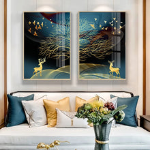 Load image into Gallery viewer, Golden Abstract Deer Tree Bird Wall Art Canvas Painting Nordic Posters and Prints Decorative Pictures for living Room Home Decor