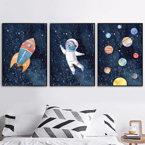 Raum Astronaut Planet Rakete Erde UFO Kinderzimmer Wand Kunst Leinwand Malerei Poster und Drucke Wand Bilder Baby Kinder Zimmer Dekor