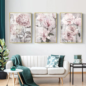 Cuadro sobre lienzo para pared de flores, carteles florales rosas impresos para baño nórdico, sala de estar, decoración de pared del hogar, imágenes de granja