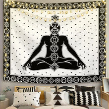Charger l&#39;image dans la galerie, Blanc noir soleil lune Mandala tapisserie tenture murale céleste tapisserie Hippie mur tapis dortoir décor psychédélique tapisserie