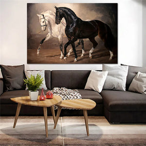 Impresiones en lienzo de arte de pared de caballo blanco y negro, pinturas artísticas en lienzo de animales modernos en la pared, imágenes en lienzo, carteles, decoración de pared