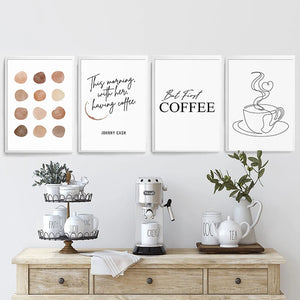 Póster de dibujo de línea de café abstracto, pintura en lienzo minimalista nórdica en blanco y negro, imágenes artísticas impresas para pared, decoración de cocina y cafetería