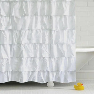 17 einfarbige, wasserdichte Duschvorhänge mit gewelltem Rand, gerüschte Badezimmervorhang-Dekoration