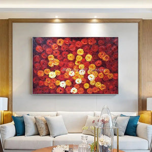 Mintura Handpainted Red Roses Oil Paintings On Canvas, Modern Abstract Thick Flowers Wall Art,Picture For Living Room,Home Decor