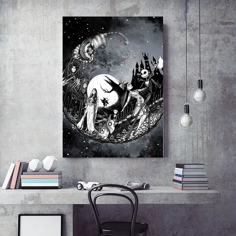 Affiche de peinture sur toile de dessin animé Mange Halloween noël, Jack et Sally, tableau d'art mural, décoration de salon, de maison, Cuadros