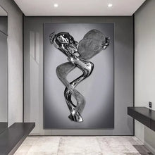 Load image into Gallery viewer, 3D Love Heart Grey Art Painting on Canvas Metal Figure Statue Art Posters and Prints Wall Pictures for Living Room Home Decor