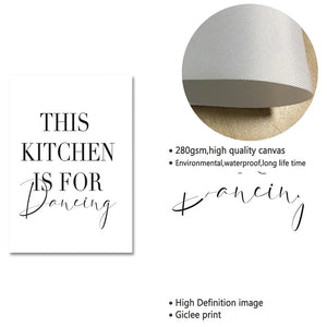 Minimalista Buon cibo Buon umore Buon appetito Citazioni Tela Pittura Nero Bianco Wall Art Poster Stampa Immagini Cucina Decorazioni per la casa