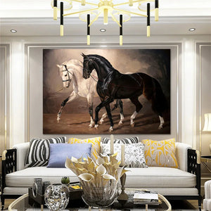 Schwarz-weißes Pferd, Wandkunst, Leinwanddruck, moderne Tier-Leinwandkunst, Gemälde an der Wand, Leinwandbilder, Poster, Wanddekoration