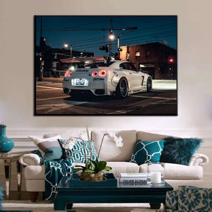 Nissan Tuning GT R R35, carteles e impresiones de supercoches blancos, arte de pared moderno, cuadro en lienzo, pintura para decoración para sala de estar sin marco