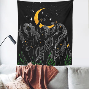 Moon woman Tapestry Wall Hanging Psychedelic Art Tapestries Simple Line Wall Cloth Psychedelic Women Yoga Carpet Boho Decor