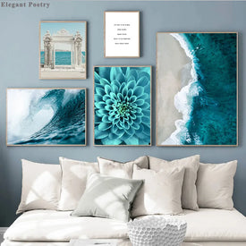 Decorazione nordica Poster e stampe Citazione di vita Fiore Mare Paesaggio Wall Art Canvas Pittura Immagine decorativa Home Decor