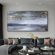 Load image into Gallery viewer, decoracion hogar moderno horizontal picture for wall Hand drawn acrylic gold foil oil painting on canvas for living room bedroom
