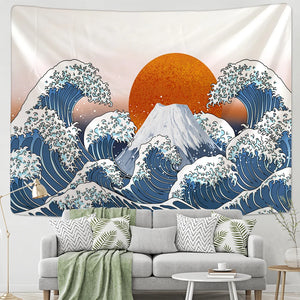 Japan Kanagawa Wellen Bedruckter Hängender Wandteppich Sonne Wandbehang Wandteppiche Boho Tagesdecke Yoga-Matte Decke