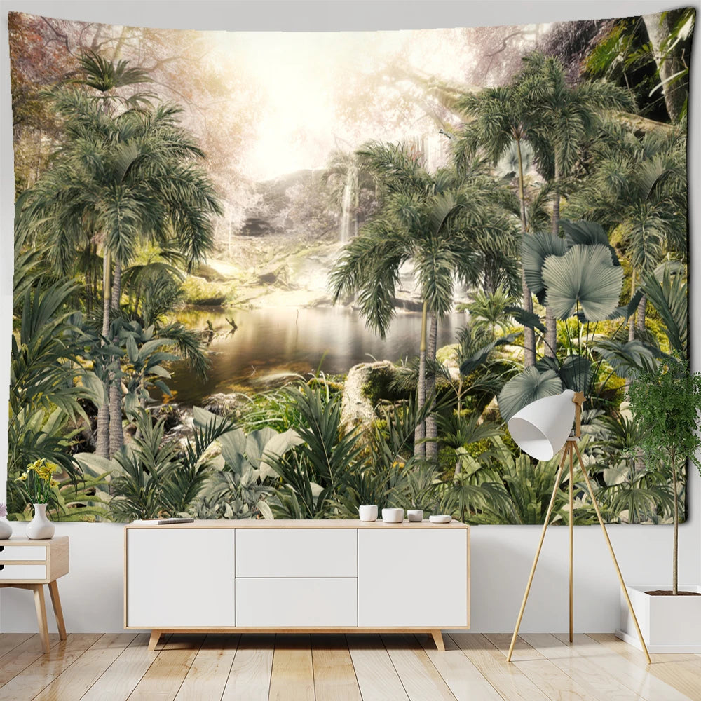 Tapiz de planta de paisaje King Palm, colgante de pared Tropical psicodélico Simple Natural, estética, decoración del hogar para dormitorio