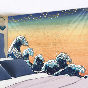 Tapiz colgante con estampado de ondas Kanagawa japonesas, tapices para colgar en la pared del sol, colcha bohemia, estera de Yoga, manta