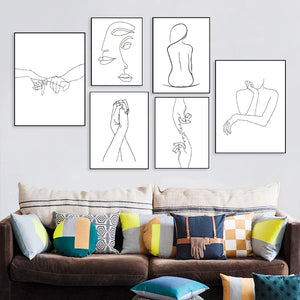Figuras minimalistas nórdicas, arte lineal, cuerpo de mujer Sexy, pinturas en lienzo para pared desnuda, carteles de dibujo, impresiones, decoración para sala de estar