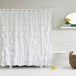 17 Plain Colour Waterproof Corrugated Edge Shower Curtain Ruffled Bathroom Curtain Decoration