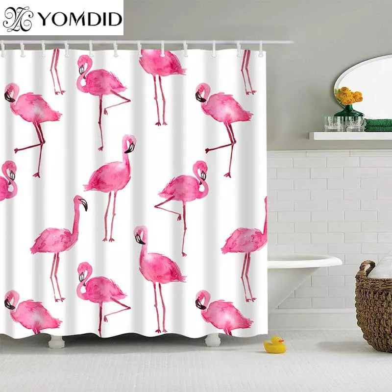 New Colorful Shower Curtain Eco-friendly Flamingo Plant Flower Pattern Curtain 100% Polyester Fiber Bath Decor Shower Curtain