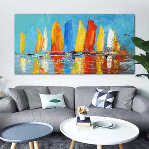 Arthyx Hand Made Texture Abstract Boat Landscape Oil Painting On Canvas,Modern Wall Art,Pictures For Living Room,Home Decoration