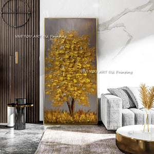 Ручная роспись ножа Золотое дерево Картина маслом на холсте Большая палитра 3D-картины для гостиной Современные абстрактные настенные художественные картины