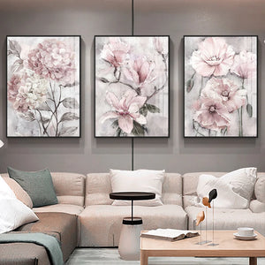 Póster de flores rosas de acuarela, cuadro sobre lienzo para pared, decoración moderna para el hogar, estampado nórdico, imágenes de pared para decoración de sala de estar