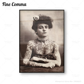 Poster vintage con foto del tatuaggio Prima donna americana tatuatrice Maud Wagner Tattoo Wall Art Stampa su tela Pittura murale Decorazioni per la casa Regalo