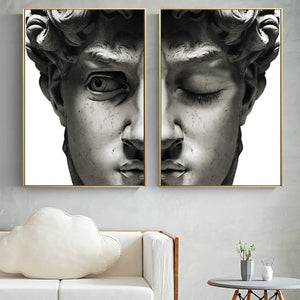 Schwarz-weiße David-Skulptur-Leinwandgemälde an der Wand, Poster und Drucke, Porträt-Wandkunst, Leinwandbilder, Dekor, Cuadros