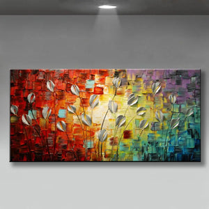 Frameless Hand-painted Abstract Oil Painting modern Thick oil Knife white flowers on Canvas Pictures wall Art  Home Decor