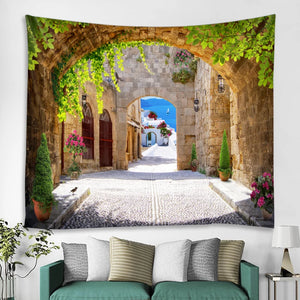 Hermoso tapiz de cascada natural con estampado de bosque, paisaje marino hippie, tapiz de pared bohemio, decoración de pared con mandala