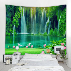 Wunderschöner Natur-Wasserfall-Wandteppich, Walddruck, Meereslandschaft, Hippie-Wandbehang, böhmischer Wandteppich, Mandala-Wanddekoration