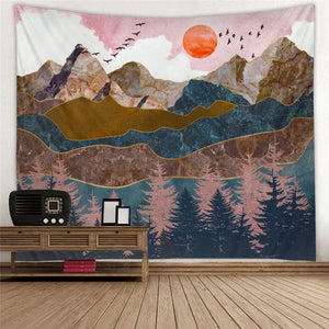 Style japonais tapisserie murale abstraite peint baleine coucher de soleil montagne forêt Hippie Mandala tapisserie paysage tenture murale tapis