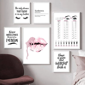 Mode Lippen Wimpern Wand Kunst Leinwand Malerei Druck Augenbraue Kunst Poster Wand Bilder Für Schönheit Shop Moderne Wohnkultur SQ07