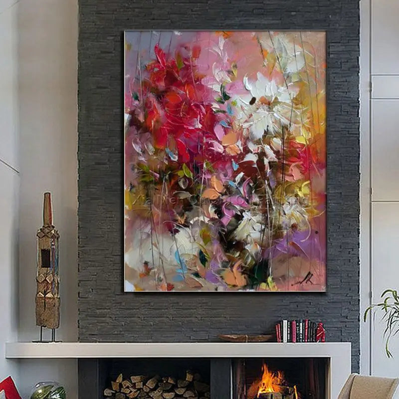 100% Hand-painted Flowers and Roses Abstract Oil Painting Modern Wall Art Living Room Frameless Decorative Paintings