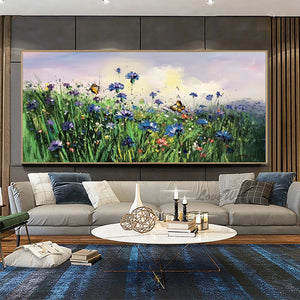 Large Abstract Floral Wall Painting, Modern Wall Art, Canvas Pictures, Handmade wildflowers Oil Painting, Living Room Wall Decor