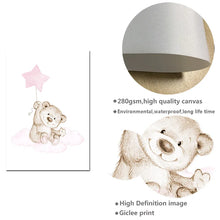 Carica l&#39;immagine nel visualizzatore della Galleria, Orso rosa Luna Stella Bambino Poster Nursery Stampa Cartoon Animal Wall Art Canvas Pittura Nordic Kid Baby Room Decorazione Immagine