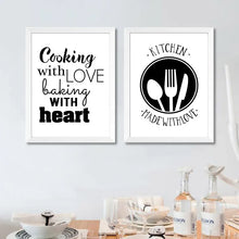 Загрузите изображение в программу просмотра галереи, Черно-белая кулинария с любовью Кухня Цитата Wall Art Холст Картина Отпечатки Плакаты Кухня Столовая Украшение Картина CH117