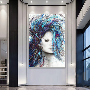Arte de pared abstracto moderno, pintura en lienzo de pelo colorido para mujer, carteles e impresiones de imágenes en la pared para decoración del hogar y la sala de estar