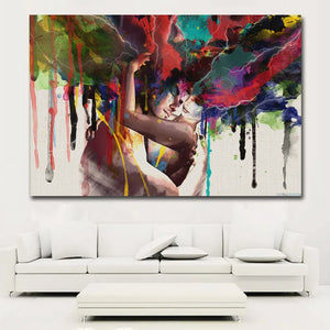 Abstract Couple Hugging Together Love Kiss Oil Painting on Canvas Posters and Prints Cuadros Wall Art Pictures For Living Room